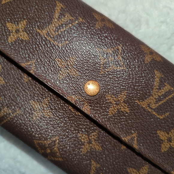 Louis Vuitton Authentic Brown Monogram Sarah Clutch Wallet Gold Chain + Charm - Picture 3 of 9